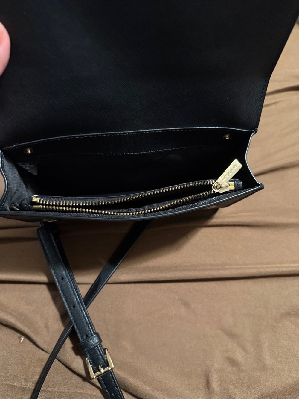 Michael Kors Black Leather Crossbody with Gold Chain - Picture 3 of 4